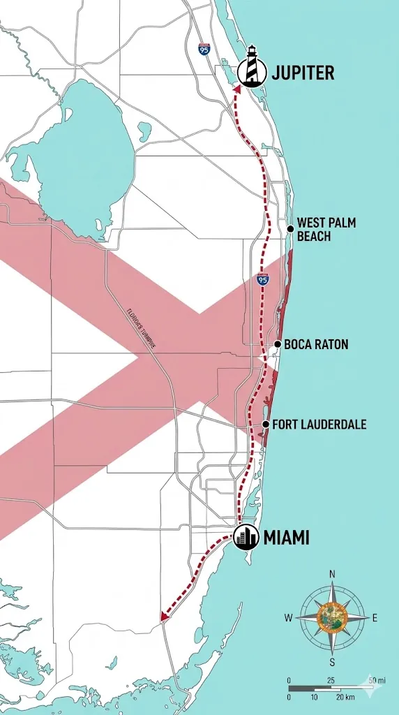 Map of the Clean-in service area from Miami to Jupiter